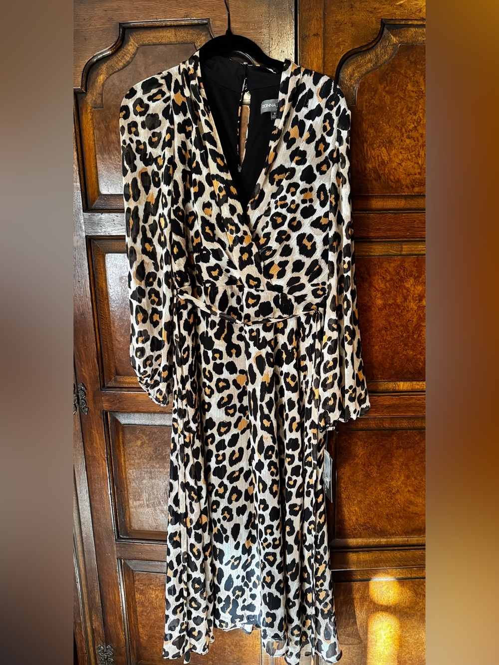 Donna Ricco Leopard Print Wrap Midi Dress - NWT